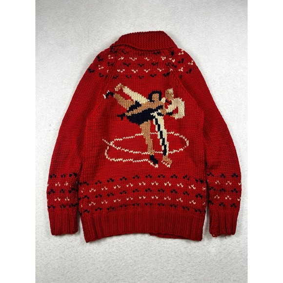 American Vintage Other - Vintage Mary Maxim Cowichan Figure Skating, Wool, Hand Knit Red Zip Up Sweater